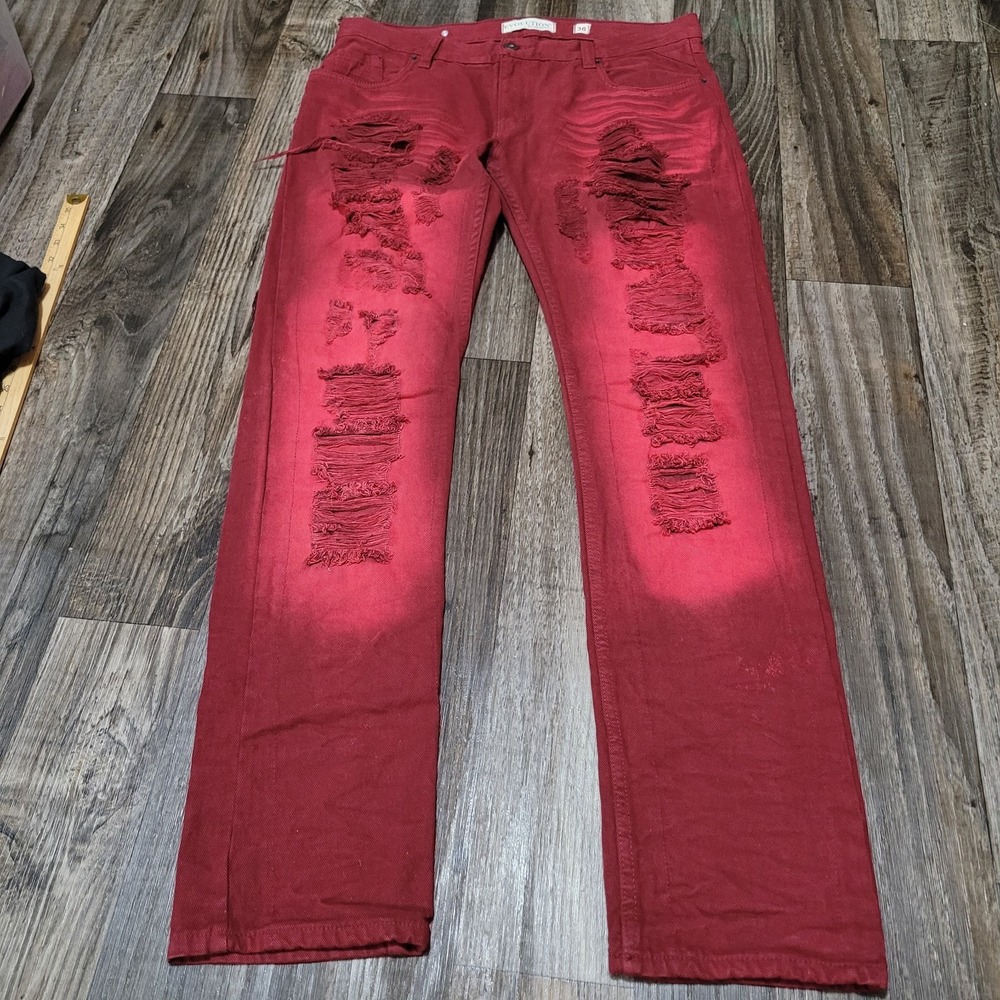 Evolution In Design Jeans 36x32 Red Distressed Denim Hip Hop Skater Y2K